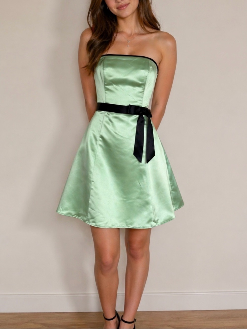 Jessica McClintock Strapless Mint Green Fit-and-Flare Dress